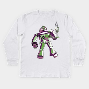 Green Robo Waiter Kids Long Sleeve T-Shirt